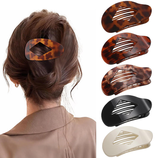 SUNTIESDAY front view of five large flat claw clips showing pack variety and convenience