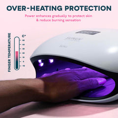 SUNUV fitting a foot under the lamp to show toe-friendly curing