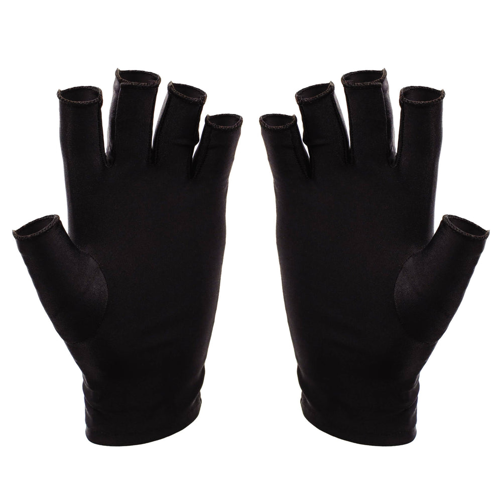 SUNUV front view of black fingerless UV gloves showing protective coverage