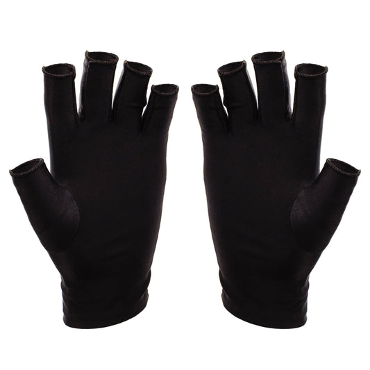SUNUV front view of black fingerless UV gloves showing protective coverage