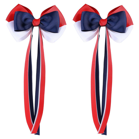 SUPCLIPS front view bow clip showing patriotic red white navy colors and eye-catching style