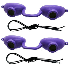 Super Sunnies front view purple packaging shows protective goggles and benefit of reliable coverage