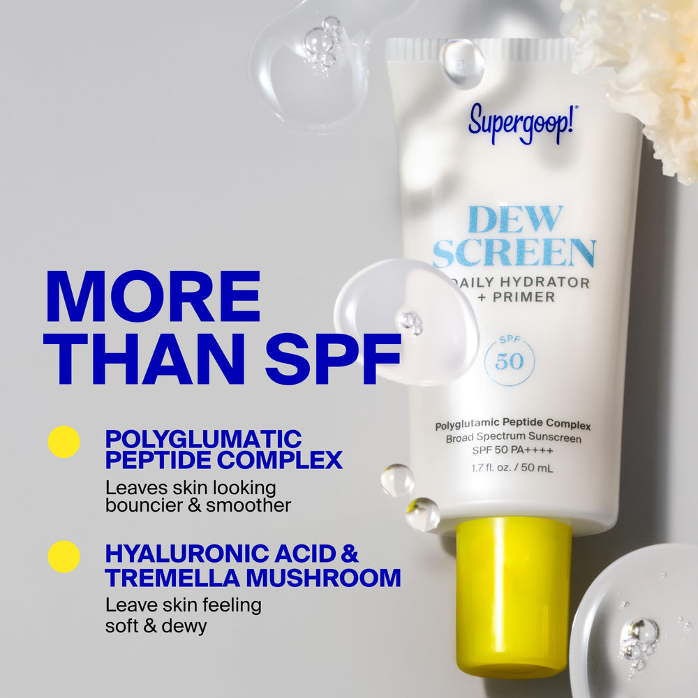 Supergoop! next to a hand for size and amount guidance benefit