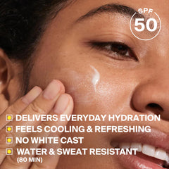 Supergoop! close-up on skin with no white cast demonstrating universal tone compatibility benefit