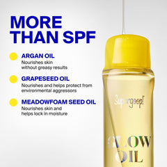 Supergoop! glow oil in hand for scale and travel-friendly convenience