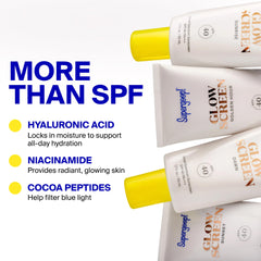Supergoop! ingredients label emphasizing hyaluronic acid hydration