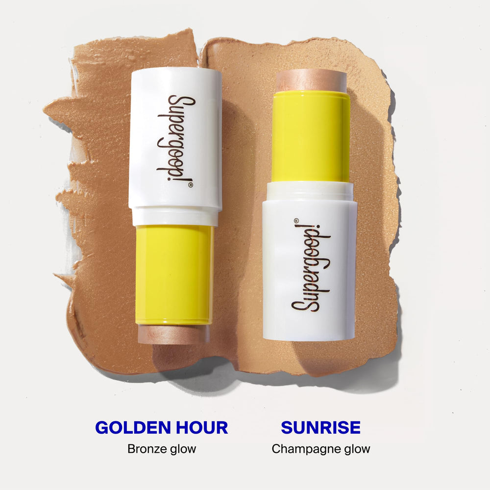 Supergoop! Glowscreen label closeup showing SPF 45 protection and product info