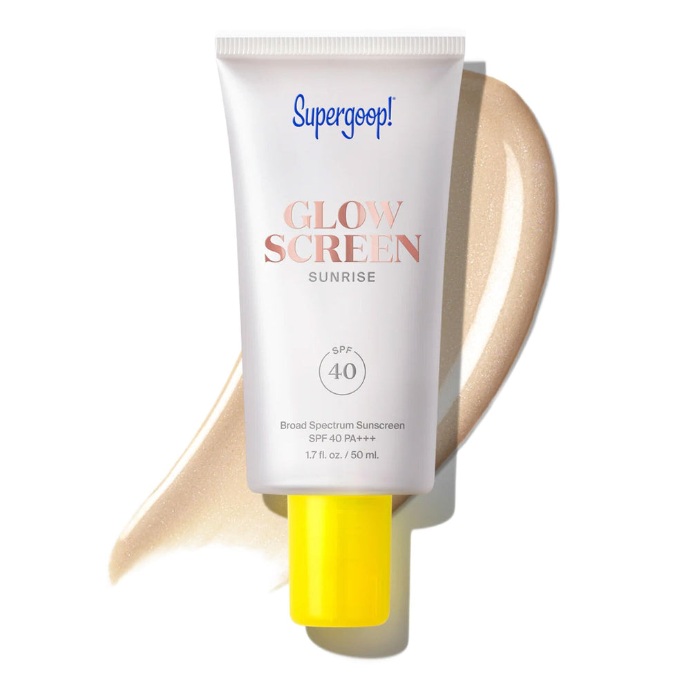 Supergoop! front packaging showing Sunrise shade and benefits