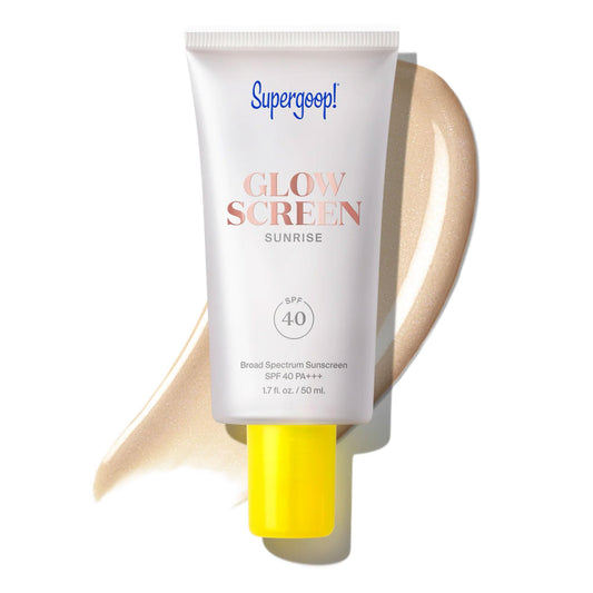 Supergoop! front packaging showing Sunrise shade and benefits