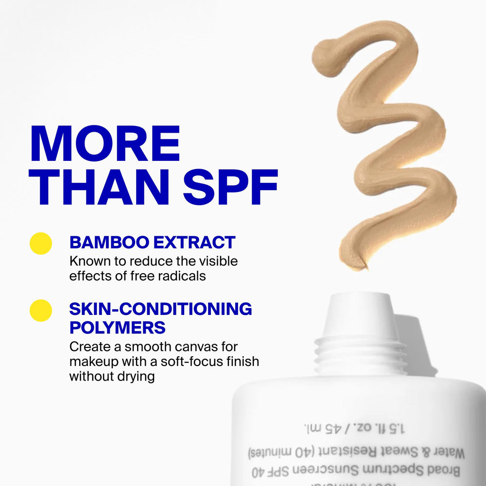 Supergoop! worn outdoors illustrating water-resistant protection benefit