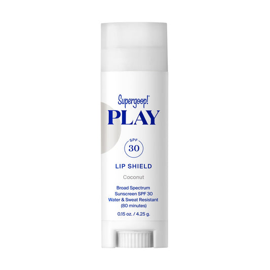 Supergoop! lip shield front packaging showing SPF 30 and coconut scent for sun protection