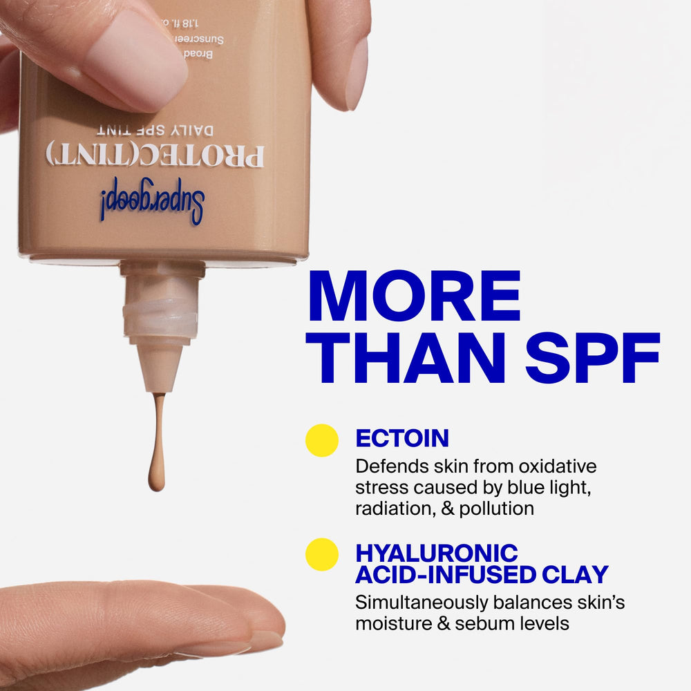 Supergoop! Protec(tint) ingredient label highlighting key skincare benefits
