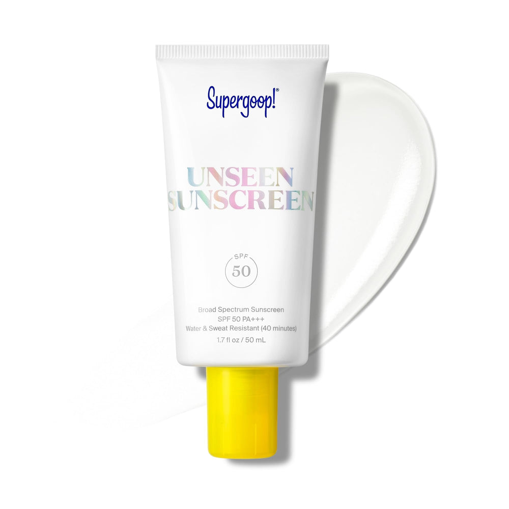 Supergoop! front tube showing branding and clear gel benefit