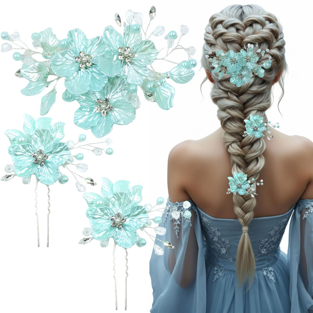 Supgoodom front view of blue flower clip showing elegant bridal appeal