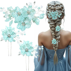 Supgoodom front view of blue flower clip showing elegant bridal appeal