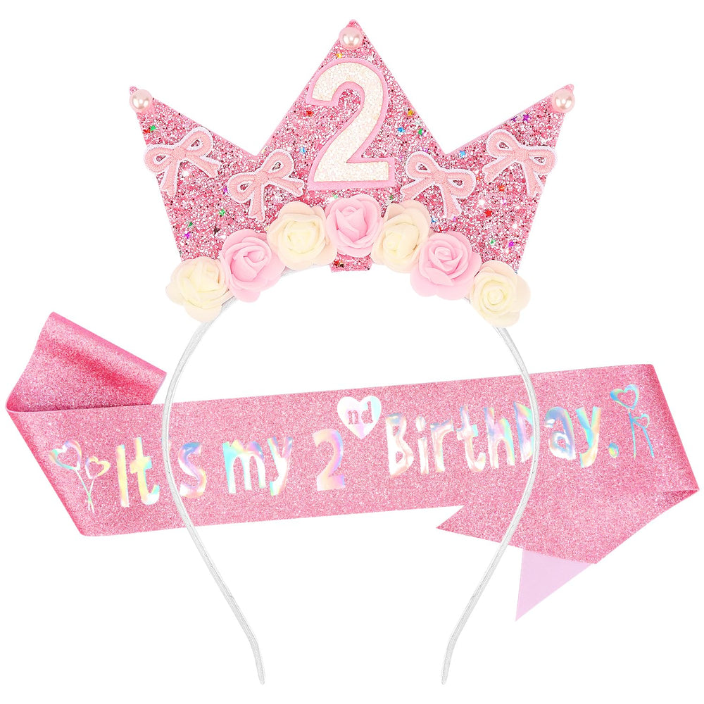 SuPoo front view of sash and headband showing festive pink outfit benefit