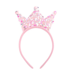 SuPoo sequin headband front view showing pink crown and sparkle benefit
