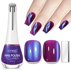 SUPWEE front bottle showing purple shimmer and clear label, emphasizes bold color