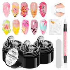 SUPWEE front packaging showing three clear builder gel pots and tools for neat application