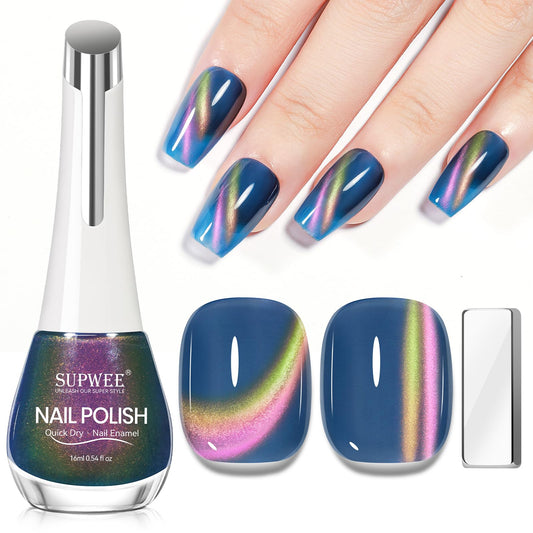 SUPWEE blue cat eye nail polish bottle front view showing label and 16ml size for quick application
