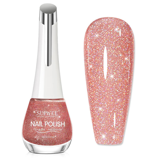 SUPWEE front bottle view showing glitter polish and glossy finish benefit