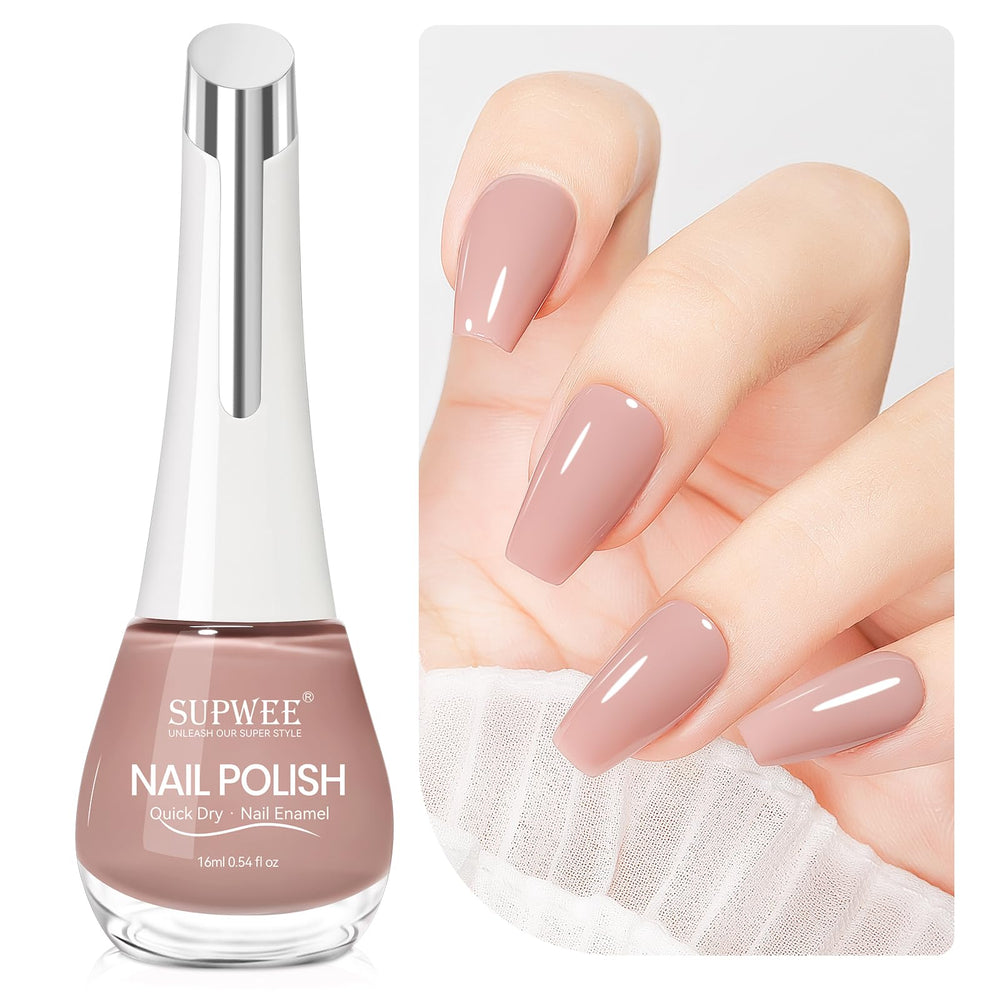 SUPWEE bottle front view showing nude shade and glossy finish benefit
