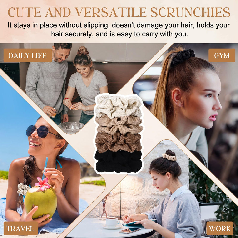Sureio scrunchie on wrist beside bag showing portability and style benefit
