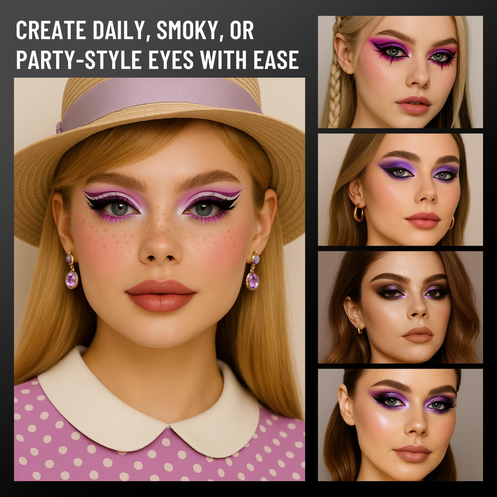 Model applying SUSIKEKI purple shades to eyelid demonstrating blendable finish