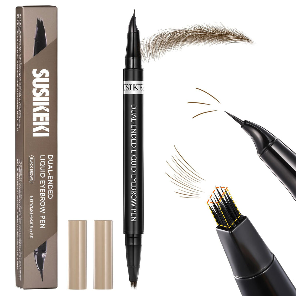 SUSIKEKI front view of dual-ended brow pen showing packaging and pen benefit long-lasting definition