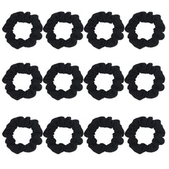 SUSULU front view pack of twelve black scrunchies shows neat storage benefit