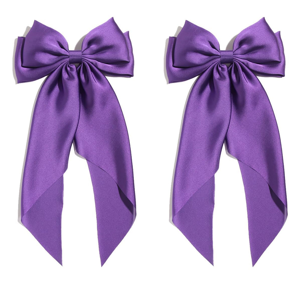 SUSULU purple bow clip front view shows elegant satin and secure metal hold