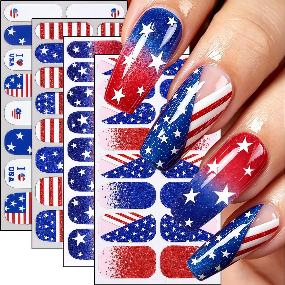 Sutaozhi front packaging showing four patriotic nail sticker sheets for fast styling