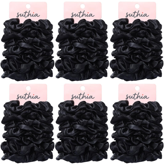 SUTHIA front packaging showing 60 black satin scrunchies and value