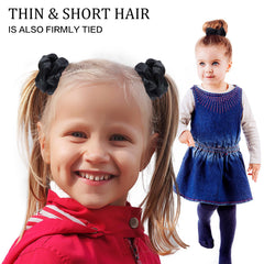 SUTHIA scrunchie next to a hand to show size and stretchability