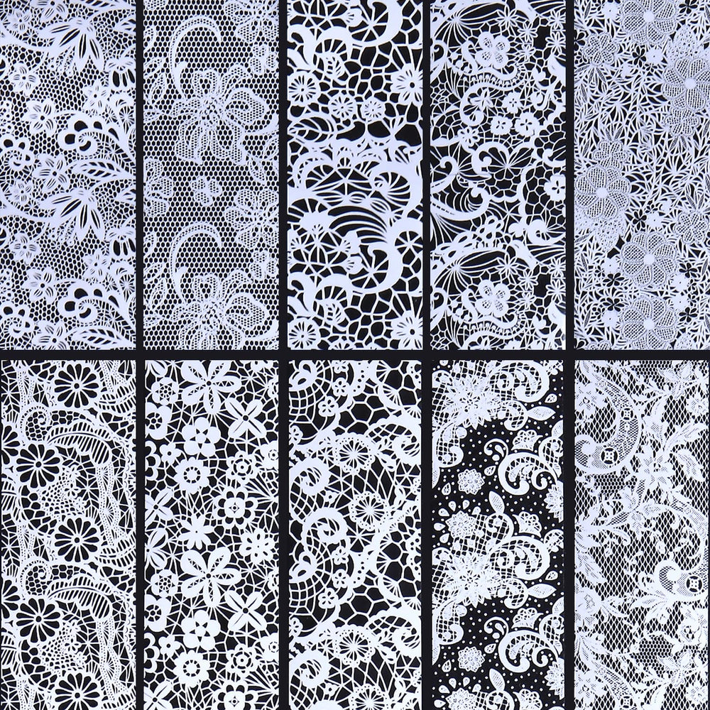 sutokaka applied on acrylic nails demonstrating delicate lace transfer for elegant manicure