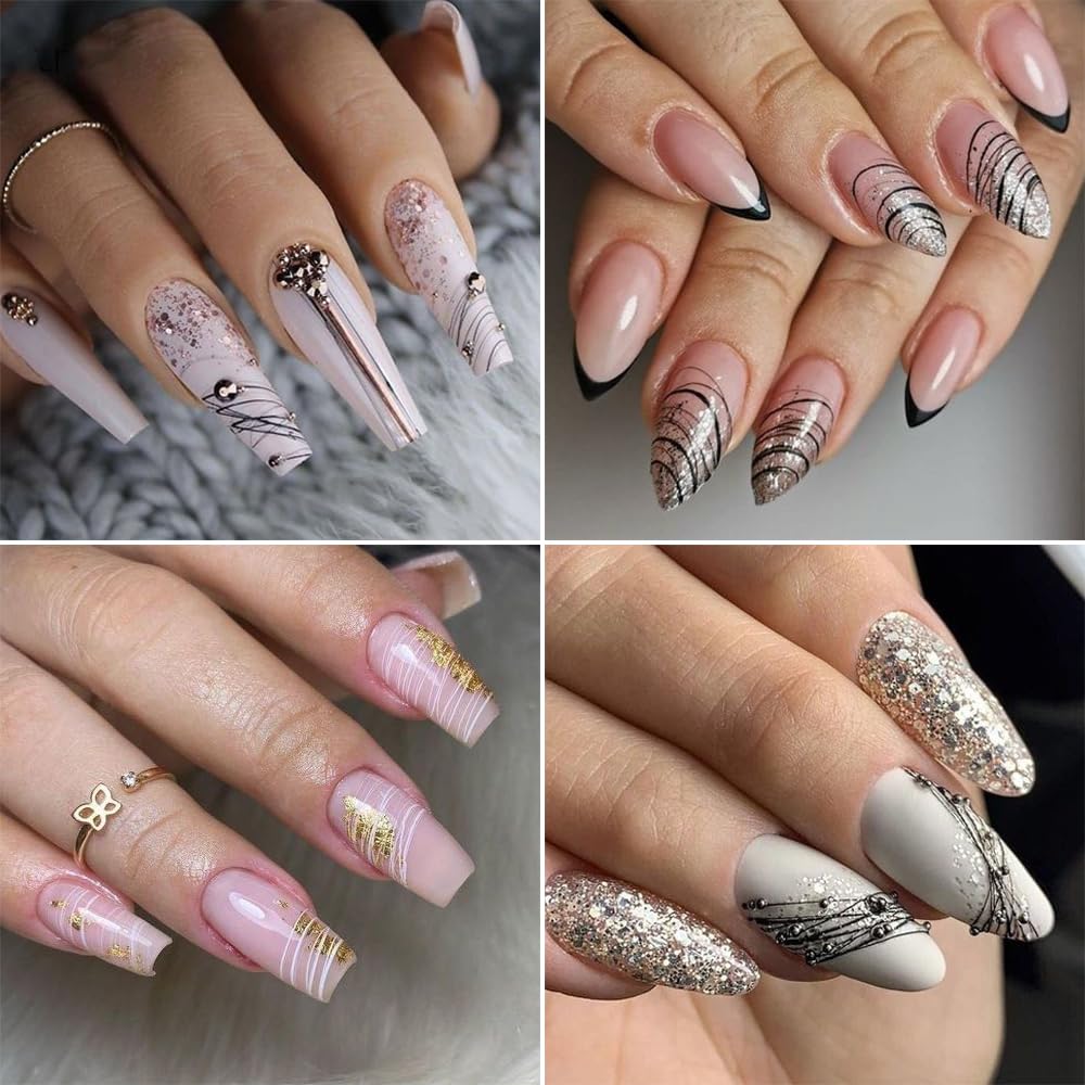 SUTOKAKA black and white linear nail design detail, providing crisp contrast and clean lines
