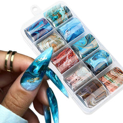 SUTOKAKA front packaging showing ten marble foil rolls for salon-ready nails