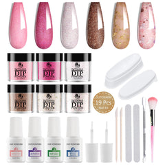 SUTOKAKA front packaging showing full nude pink glitter dip powder kit and contents benefit convenience
