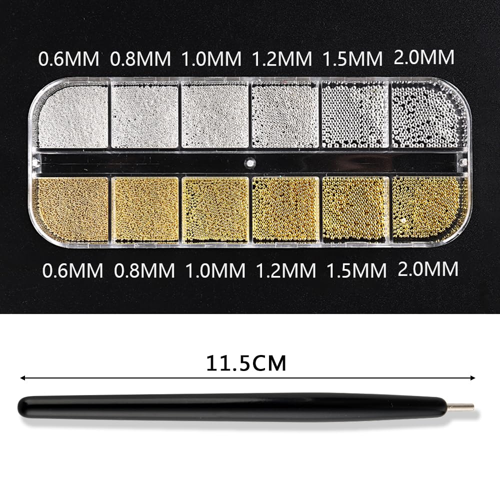 SUTOKAKA finished manicure with gold and silver beads showing polished, decorative results