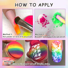 SUTOKAKA nails before and after neon pigment application showing striking brightness