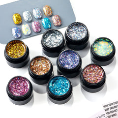 Arranged SUTOZMIWE color chart displaying nine holographic glitter shades for design ideas