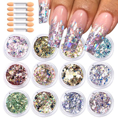 SUTOZMIWE front packaging showing 12 holographic glitter boxes and benefits