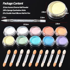 SUTOZMIWE opened jar close-up showing ultra-fine mermaid chrome powder, precise coverage