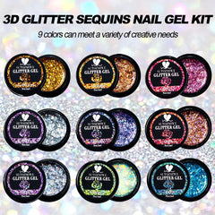 SUTOZMIWE open box with nine 5ml bottles visible, demonstrating included glitter gel set