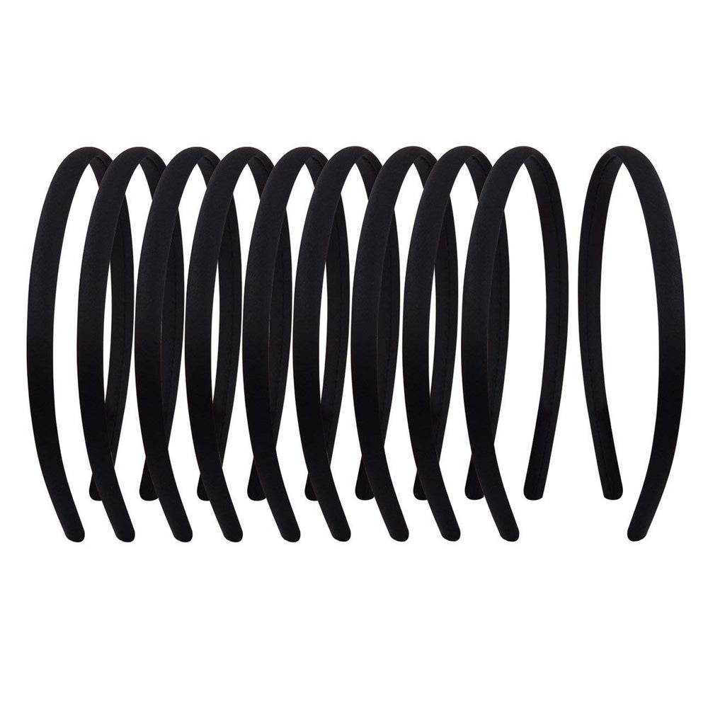 Suyegirl front pack of twenty black satin headbands showing value