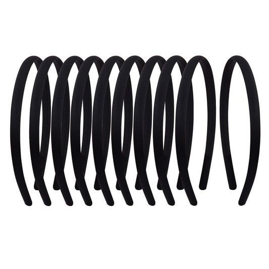 Suyegirl front pack of twenty black satin headbands showing value