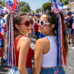 SVKN bun and braid styling demonstrating creative patriotic looks