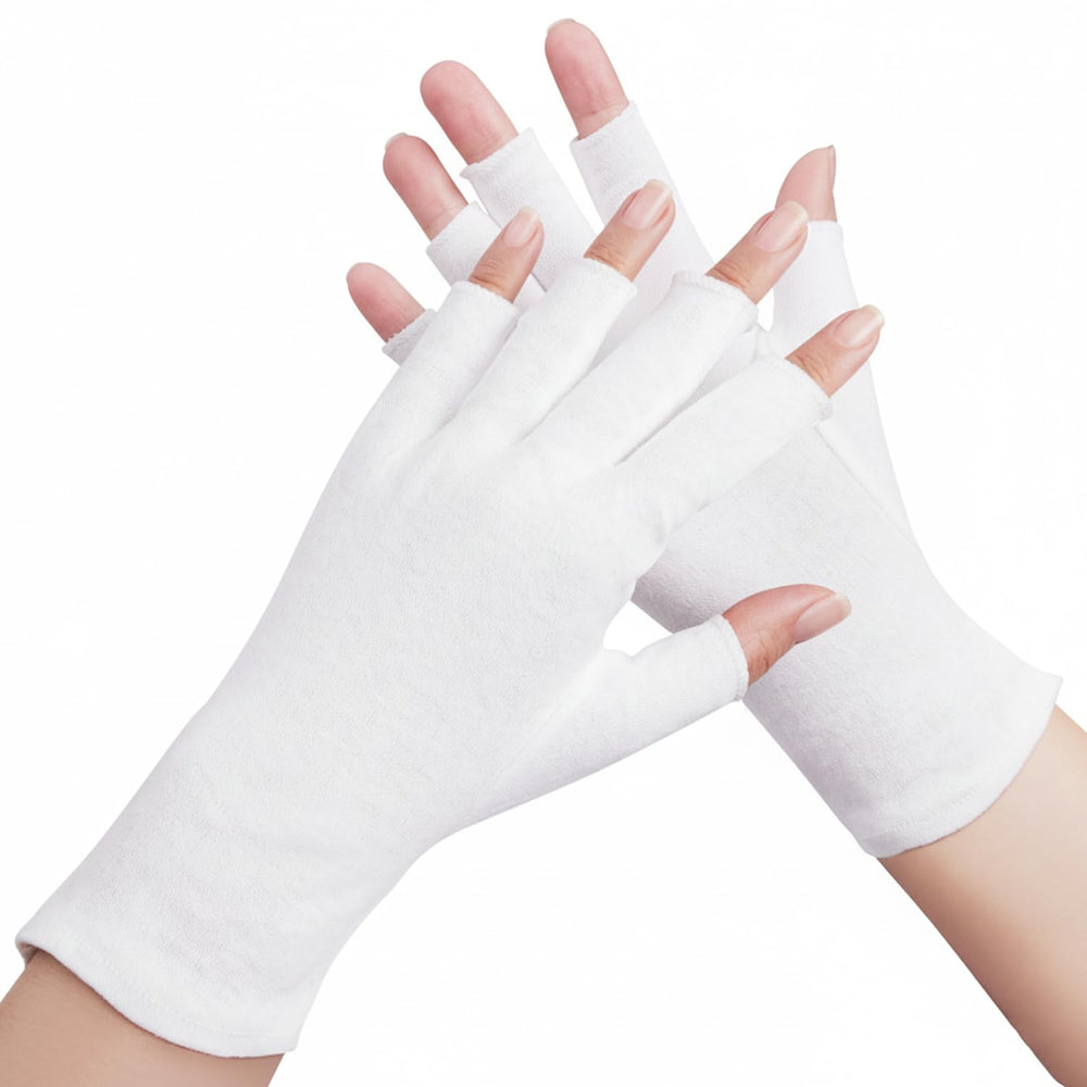 SWAKER front view of four white glove pairs showing packaging and neat fold, comfort visible