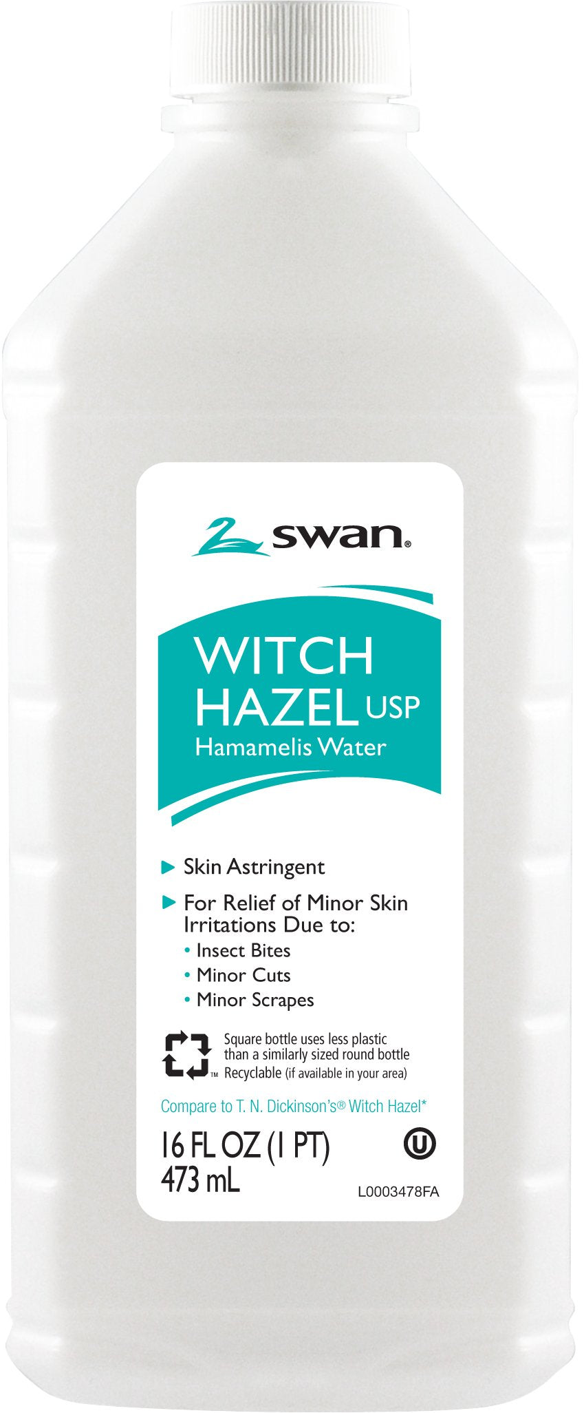 Swan Witch Hazel front bottle showing soothing toner for refreshed skin