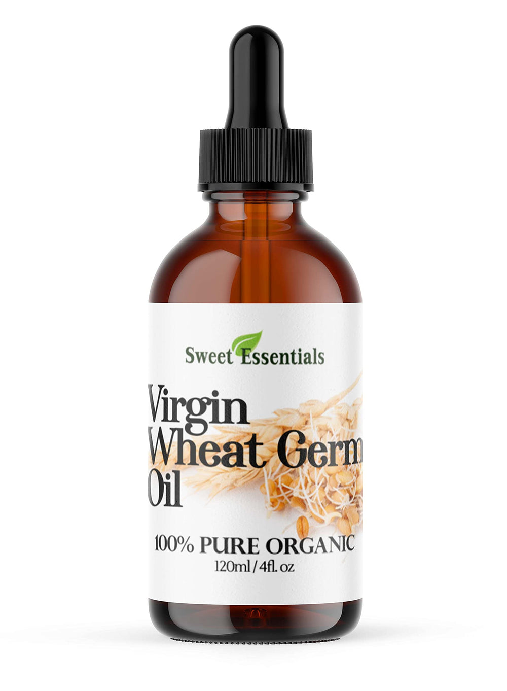 Sweet Essentials front amber glass bottle showing label and sealed cap, highlights freshness
